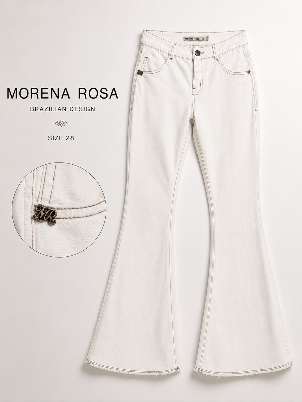 morena rosa white flare jeans size US28 raw hem brazilian denim